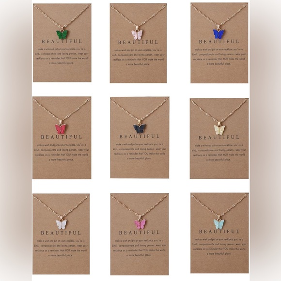 Jewelry - Colorful Butterfly Pendant Necklace, Bohemian Acrylic Butterfly Chain Necklace